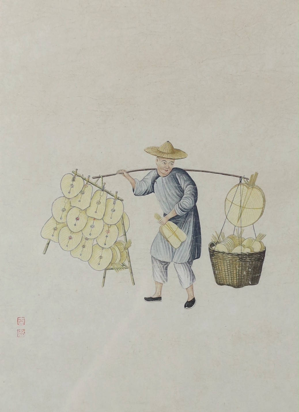 A set of five Chinese paintings on paper of street vendors, 19th century, image 37cm x 27cm